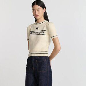 Dior Short-Sleeved Sweater Ecru Wool and Cashmere Knit